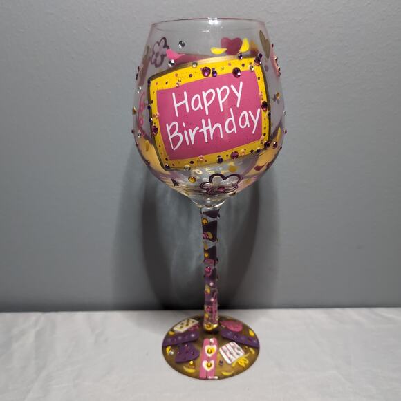 Lolita Birthday Girl Wine Glass In Case Enesco Bejeweled Hand Painted 22 oz - Picture 2 of 13